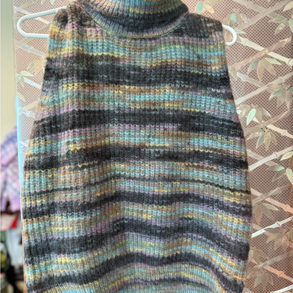 Molly Bracken Gray and Blue Cowl Turtleneck Sweater
